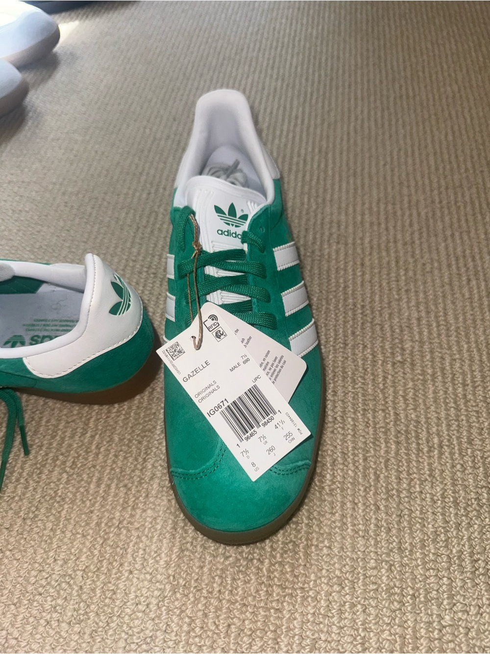 adidas Green and White Suede Sneakers - Picture 2 of 3